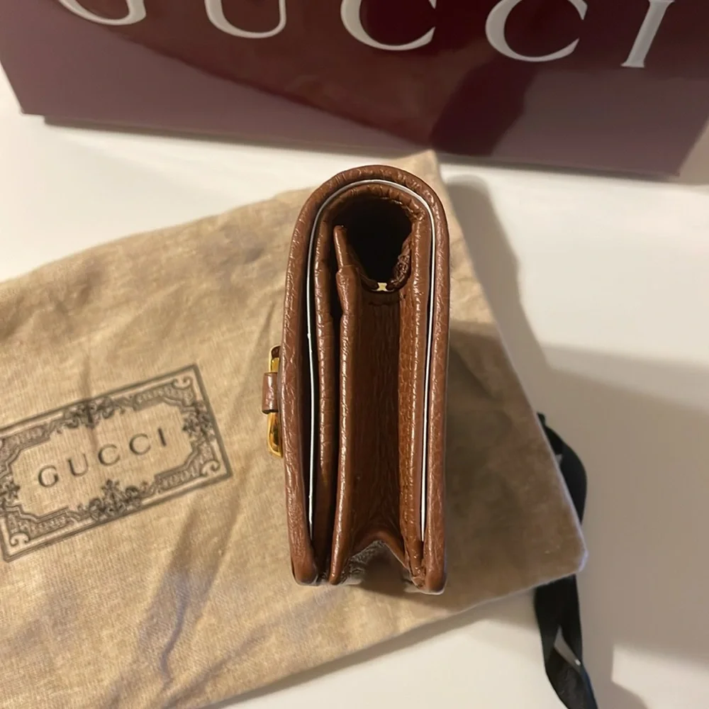 Gucci 1955 blue denim brown leather card holder - Picture 3 of 13